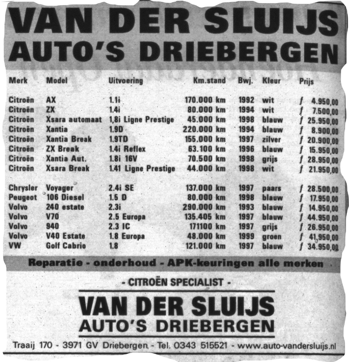 Van der Sluijs occasions 